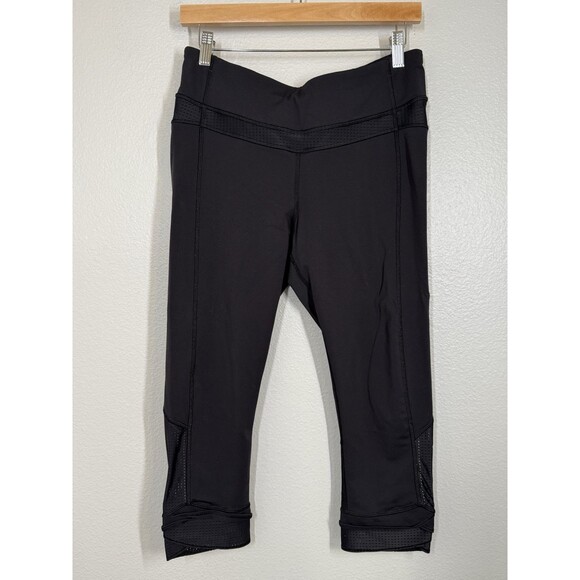 LULULEMON *RARE* Lab REPETITION CROP Mesh gold zipper Size 10 Solid Black Ruffle - Picture 2 of 13